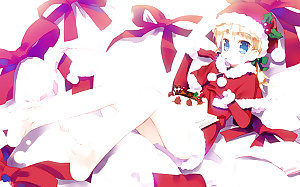 Anime style: hot legs and feet in Christmas outfit