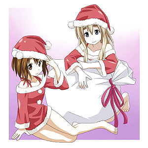 Anime style: hot legs and feet in Christmas outfit